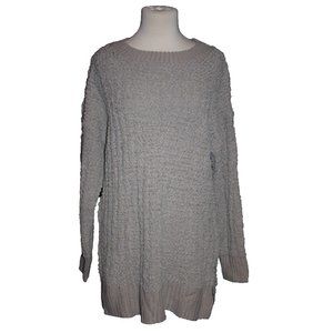 Zenana Premium Chunky Cable Knit Sweater Grey Long Length Size Large New in Bag